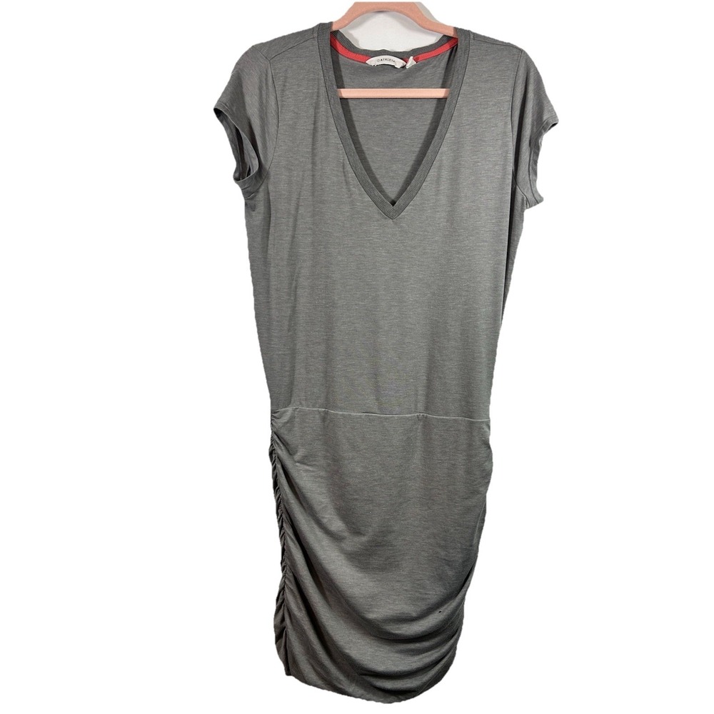 Athleta‎ Step Up Dress Medium Gray Heathered V-Neck Ruched Side Cap Sleeve S2014